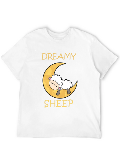 Dreamy Sheep on Moon Black T-Shirt