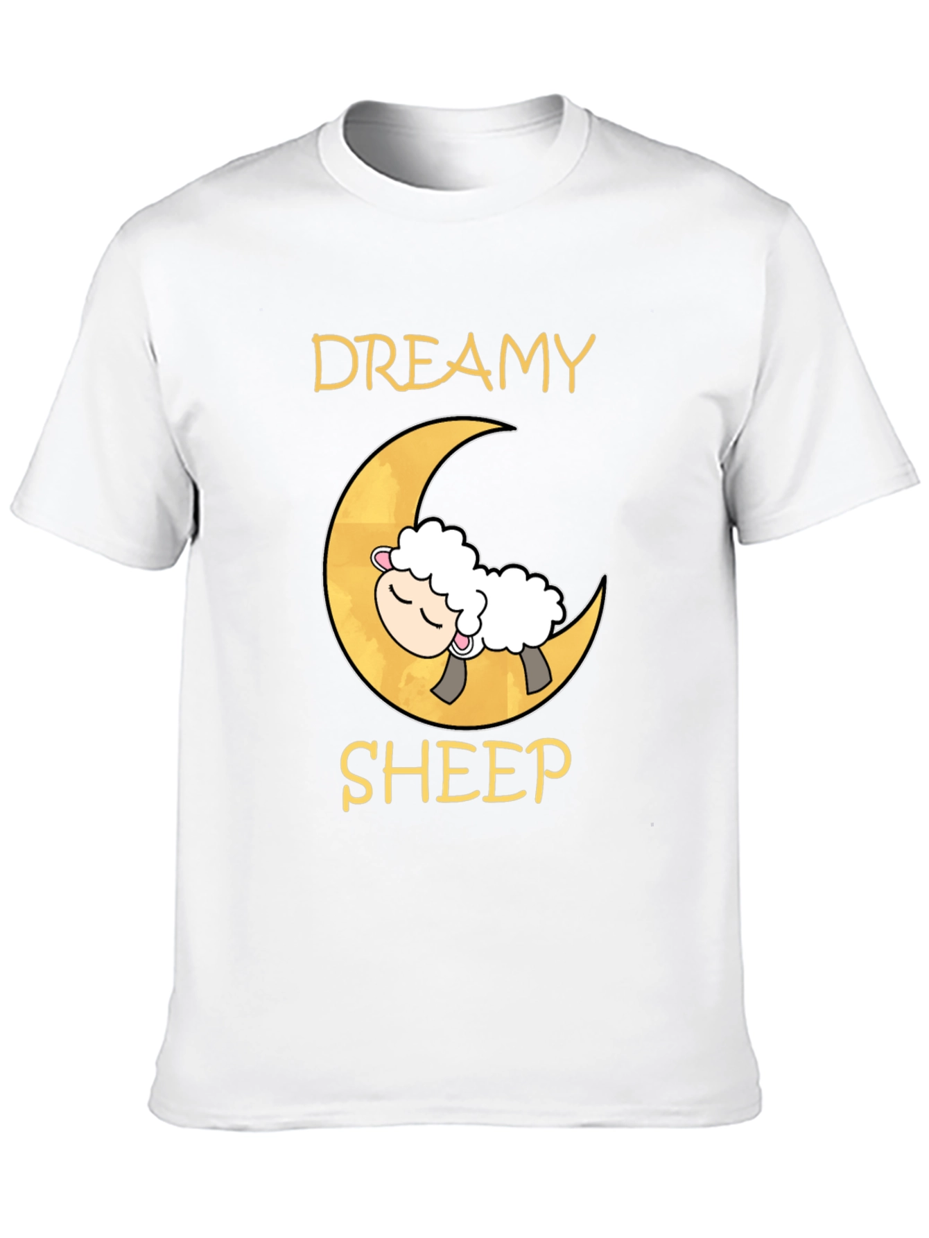 Dreamy Sheep on Moon Black T-Shirt