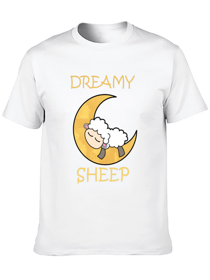 Dreamy Sheep on Moon Black T-Shirt