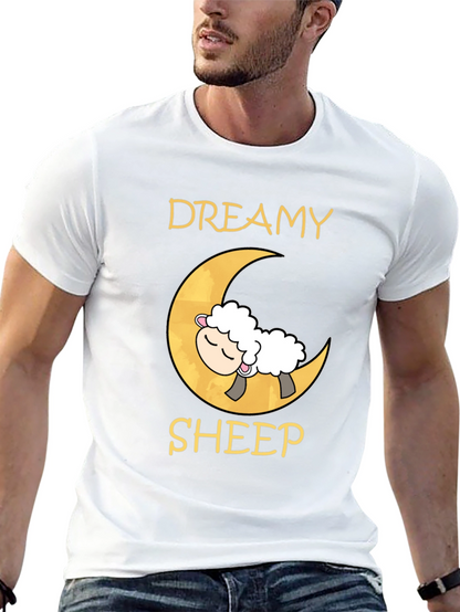 Dreamy Sheep on Moon Black T-Shirt