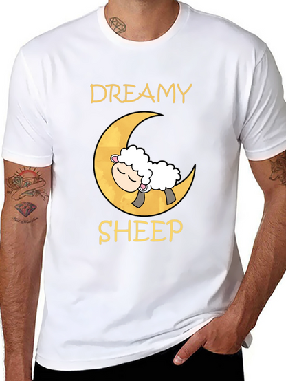 Dreamy Sheep on Moon Black T-Shirt