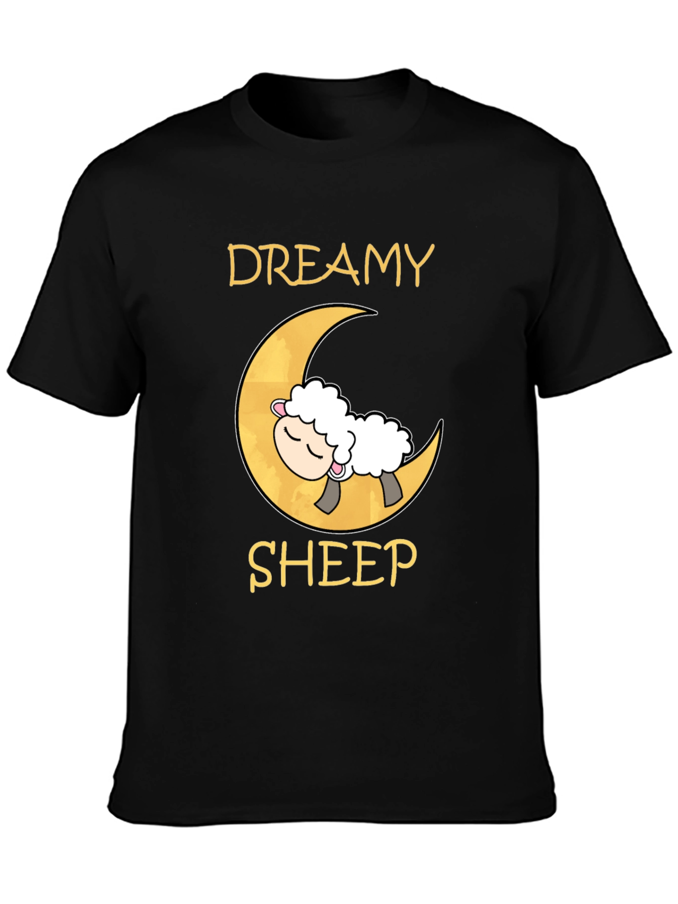 Dreamy Sheep on Moon Black T-Shirt