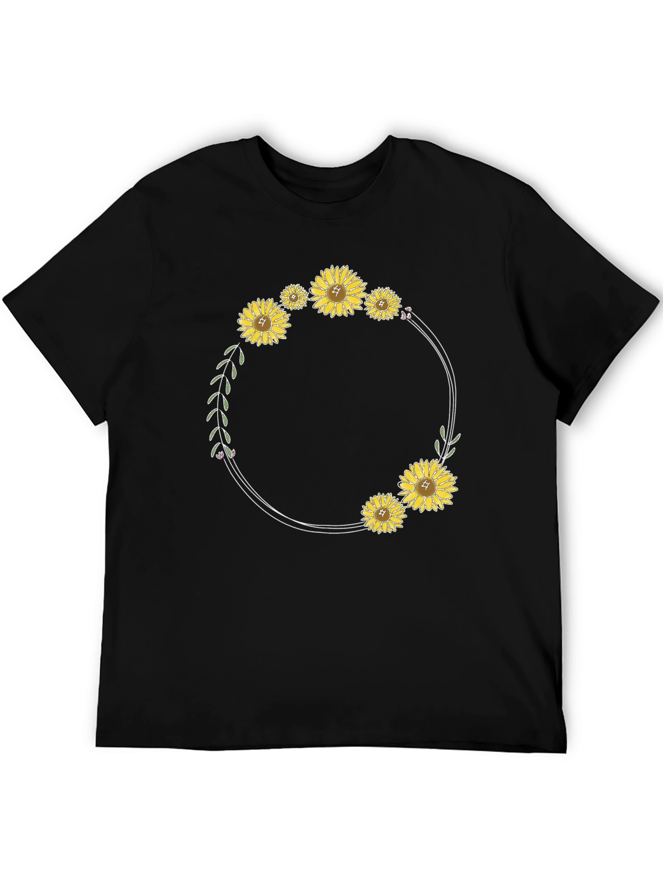 Sunflower Wreath Black T-Shirt