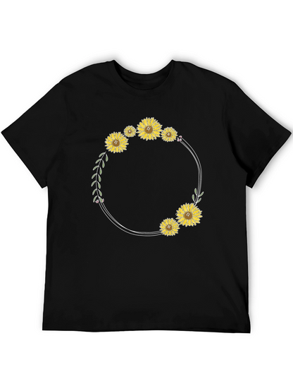 Sunflower Wreath Black T-Shirt
