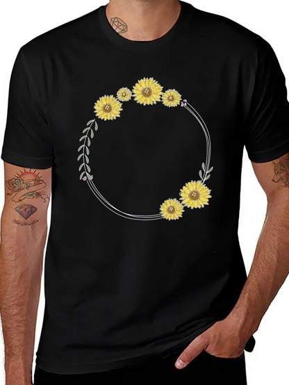 Sunflower Wreath Black T-Shirt