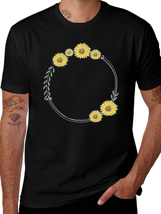 Sunflower Wreath Black T-Shirt