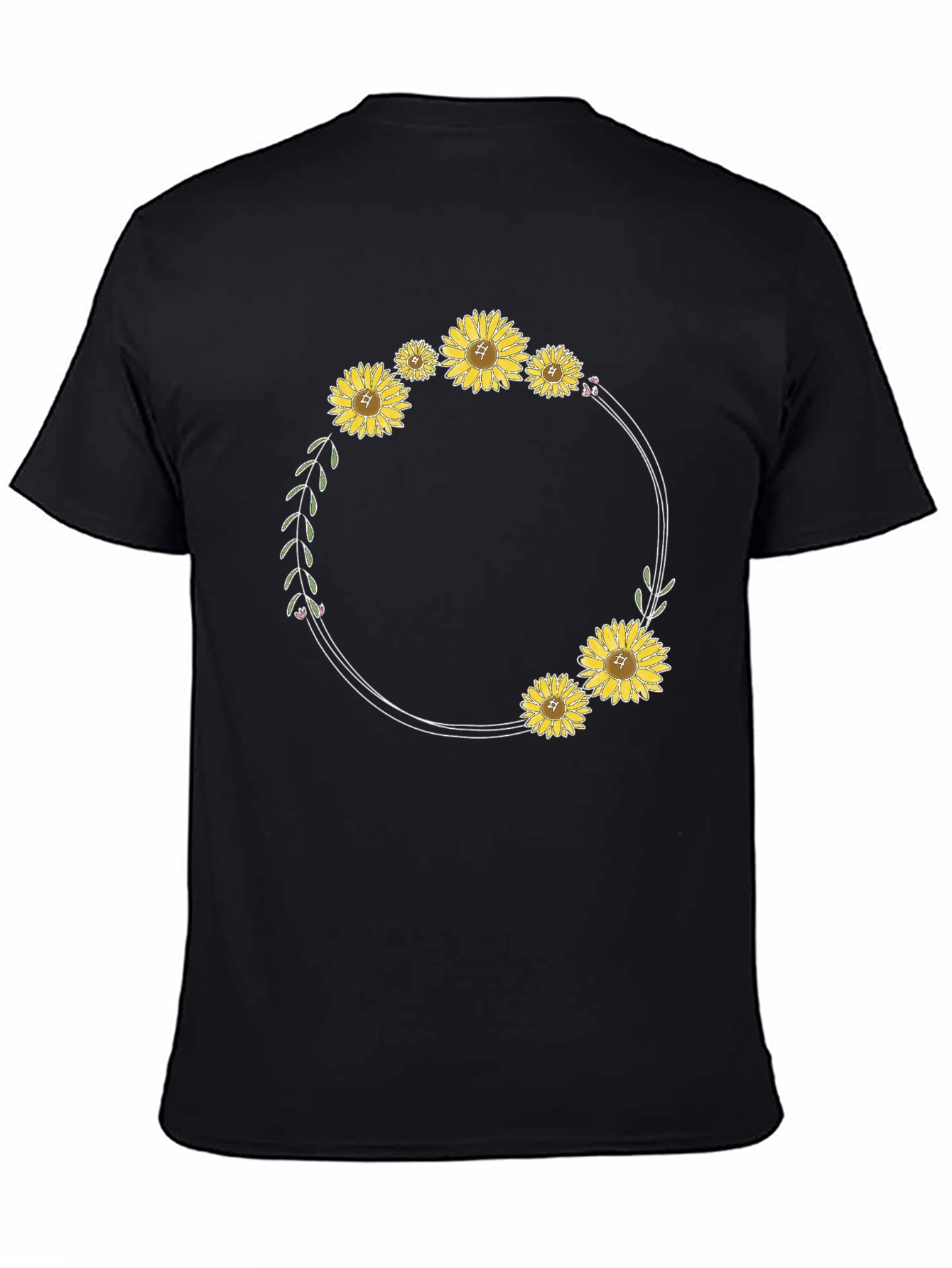 Sunflower Wreath Black T-Shirt