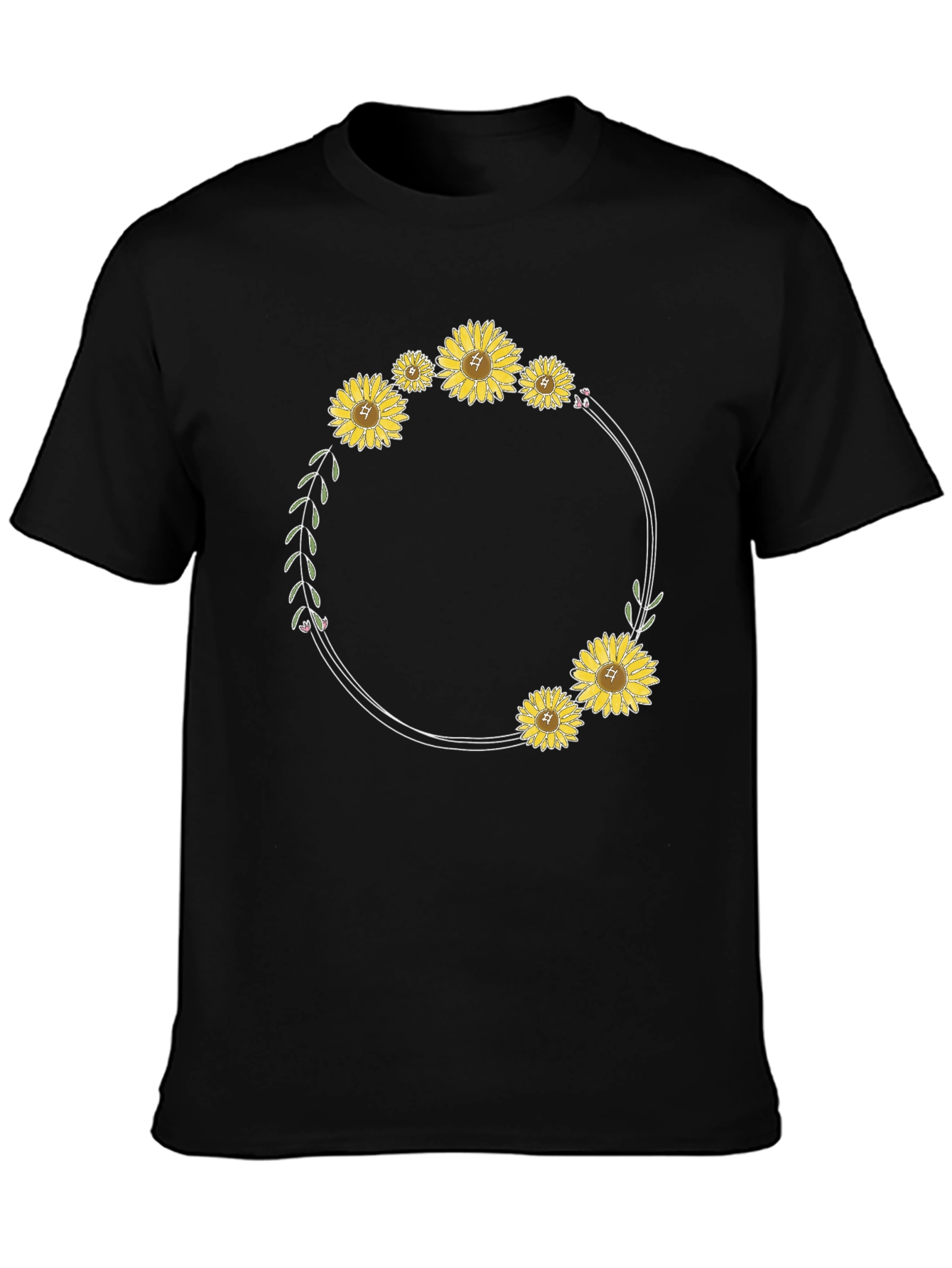 Sunflower Wreath Black T-Shirt