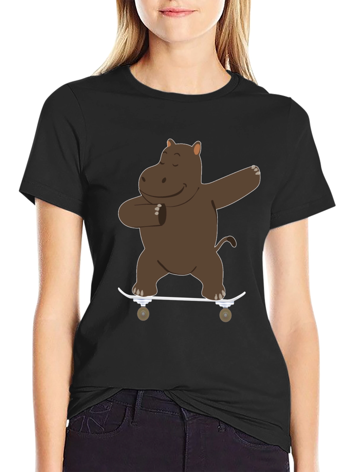 Skating Hippo Dab Black T-Shirt
