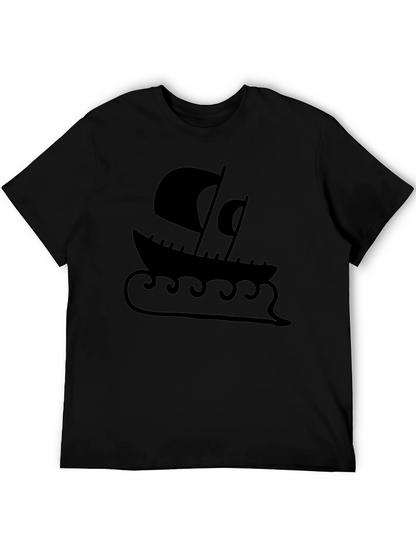 Viking Ship Graphic Tee - Black Cotton Blend
