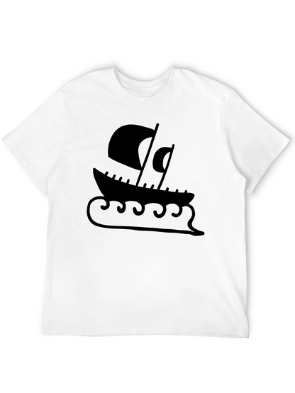 Viking Ship Graphic Tee - Black Cotton Blend