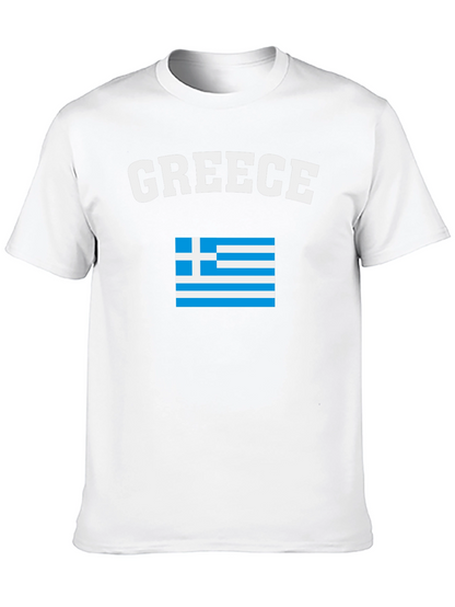 Greece Flag T-Shirt - Black Crew Neck