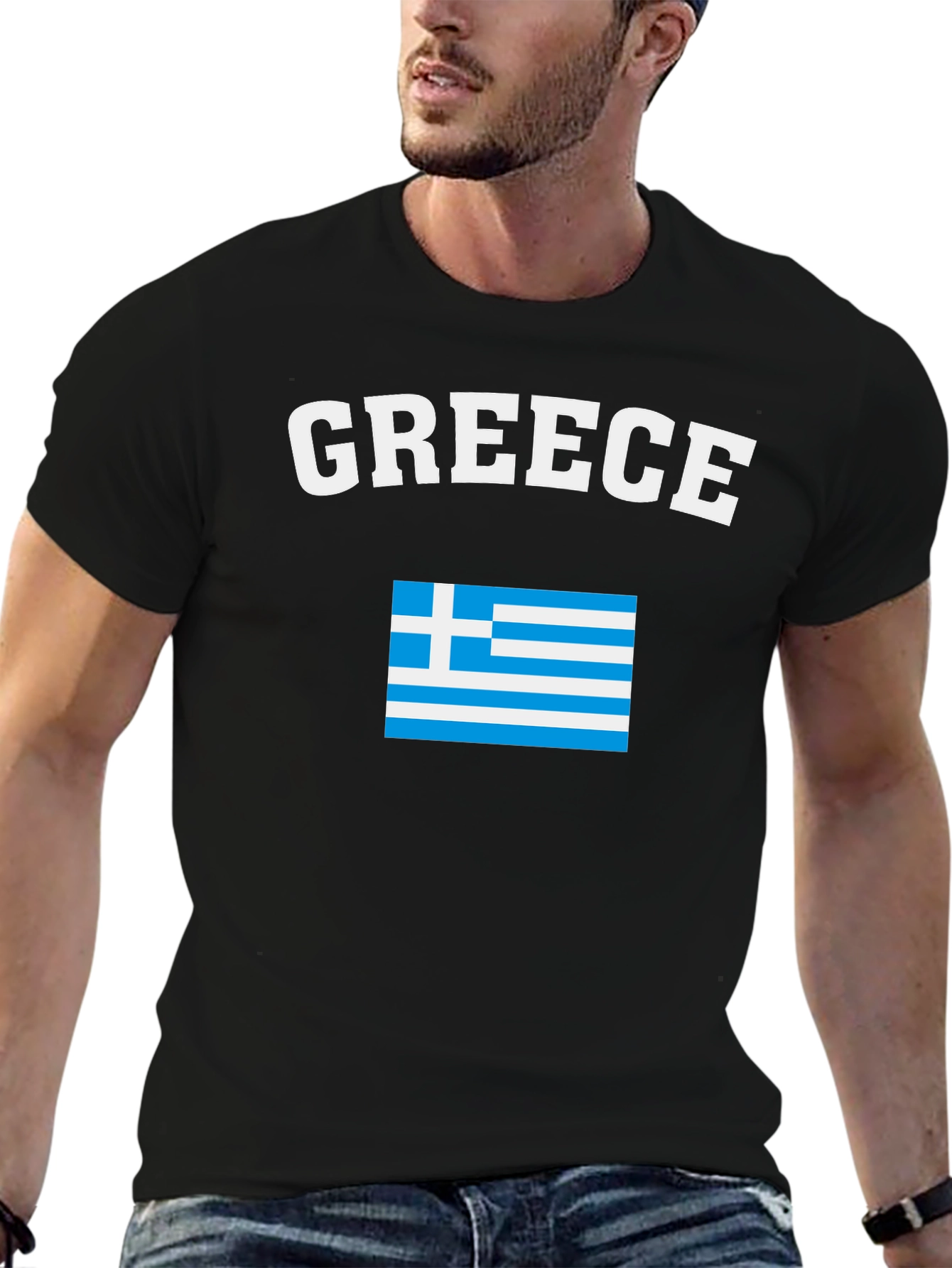 Greece Flag T-Shirt - Black Crew Neck