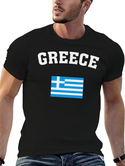 Greece Flag T-Shirt - Black Crew Neck
