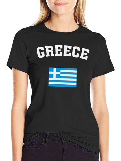 Greece Flag T-Shirt - Black Crew Neck