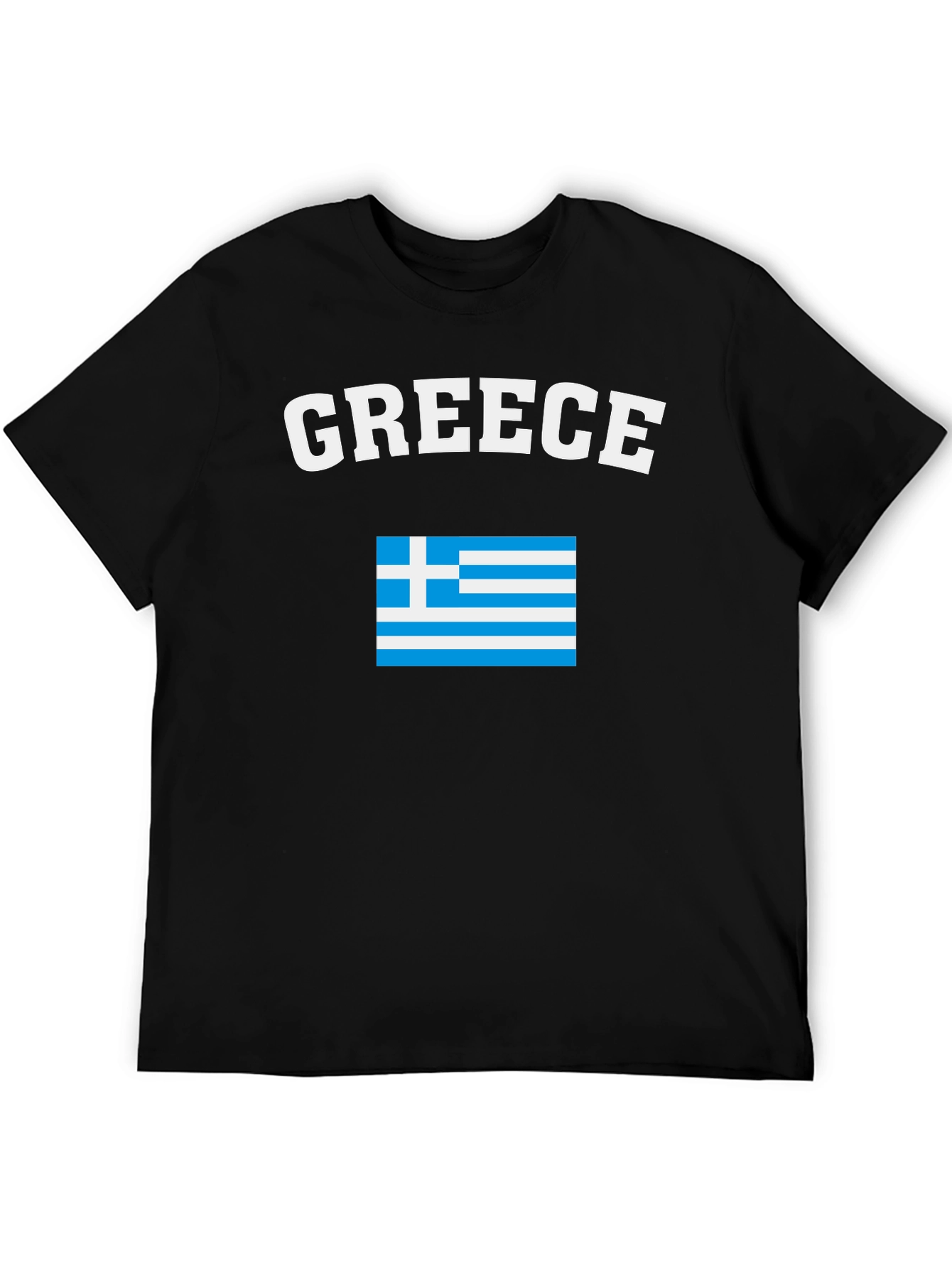 Greece Flag T-Shirt - Black Crew Neck