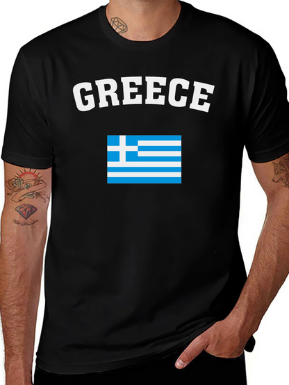 Greece Flag T-Shirt - Black Crew Neck