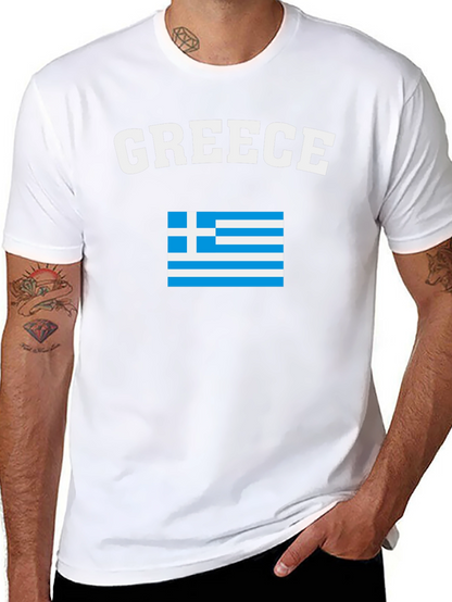 Greece Flag T-Shirt - Black Crew Neck