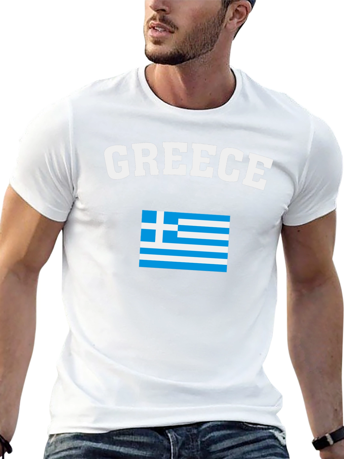 Greece Flag T-Shirt - Black Crew Neck