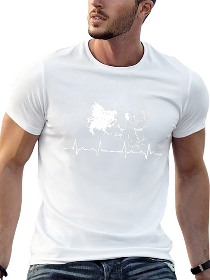Rooster Heartbeat Graphic Tee - Black Cotton T-Shirt