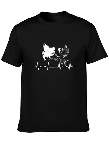 Rooster Heartbeat Graphic Tee - Black Cotton T-Shirt