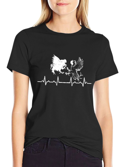 Rooster Heartbeat Graphic Tee - Black Cotton T-Shirt