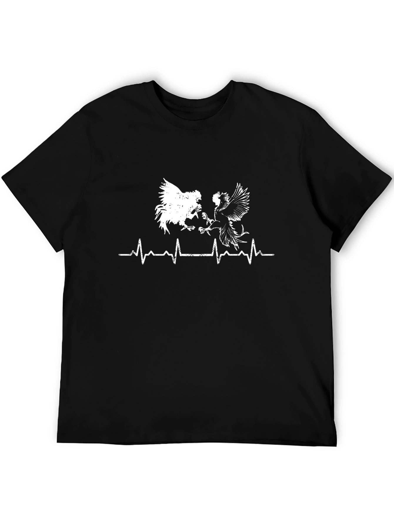 Rooster Heartbeat Graphic Tee - Black Cotton T-Shirt
