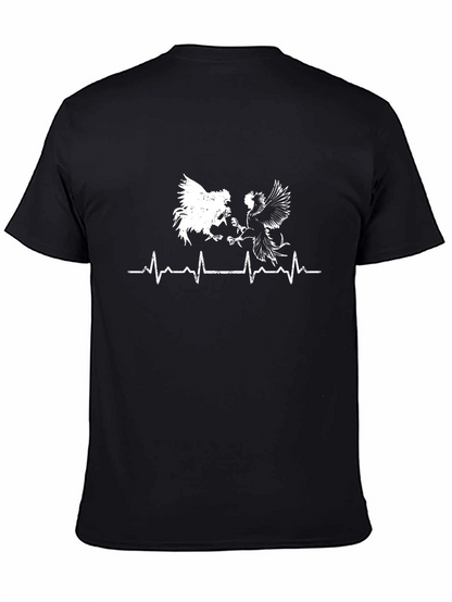 Rooster Heartbeat Graphic Tee - Black Cotton T-Shirt