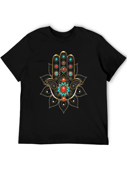 Hamsa Hand Graphic Print Black T-Shirt