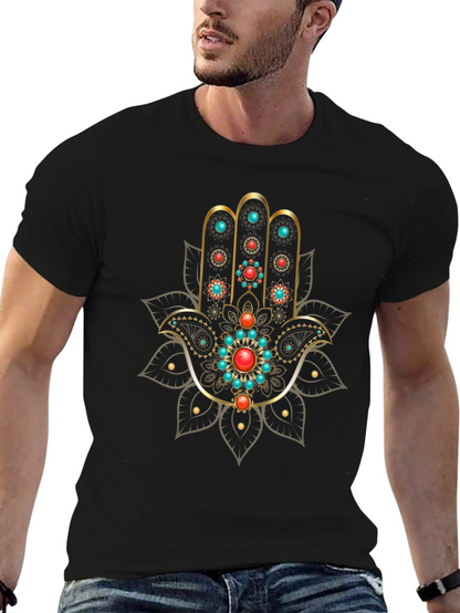 Hamsa Hand Graphic Print Black T-Shirt
