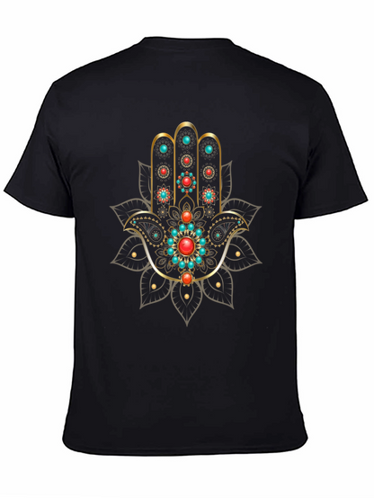 Hamsa Hand Graphic Print Black T-Shirt