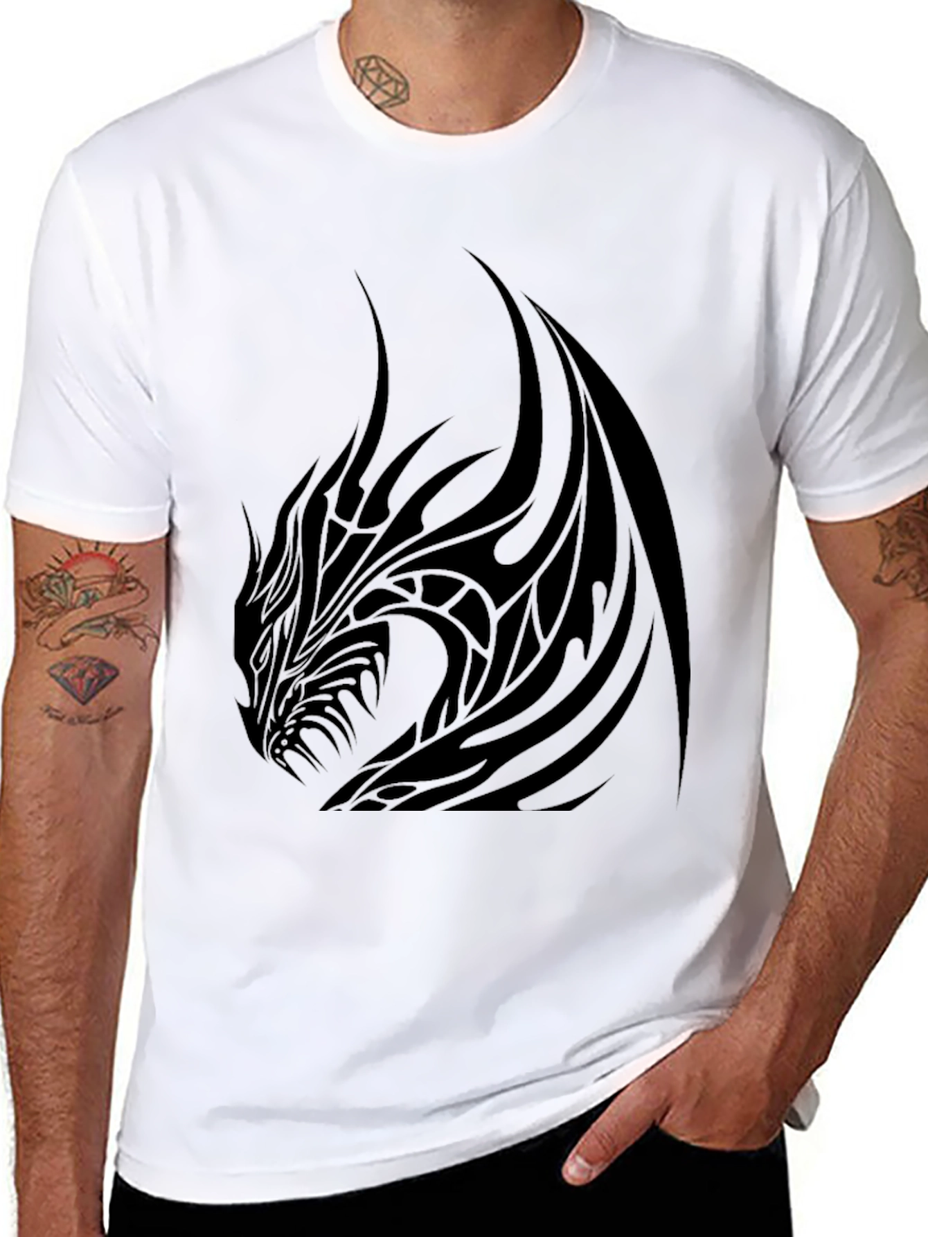 Mens Black Dragon Graphic Tee - Stylish & Bold