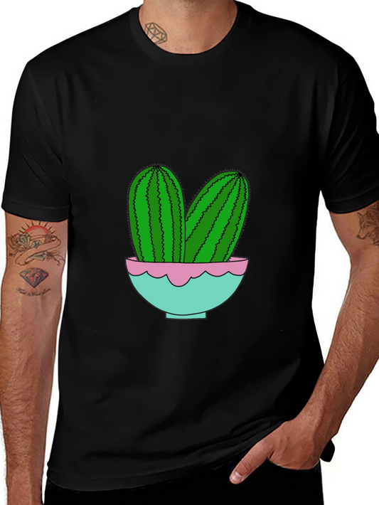 Cactus in Pot Graphic Tee - Trendy Black T-Shirt