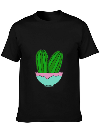 Cactus in Pot Graphic Tee - Trendy Black T-Shirt