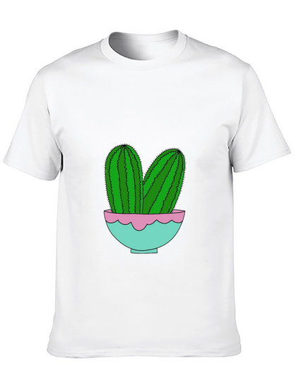 Cactus in Pot Graphic Tee - Trendy Black T-Shirt