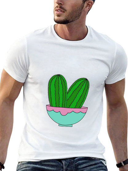 Cactus in Pot Graphic Tee - Trendy Black T-Shirt