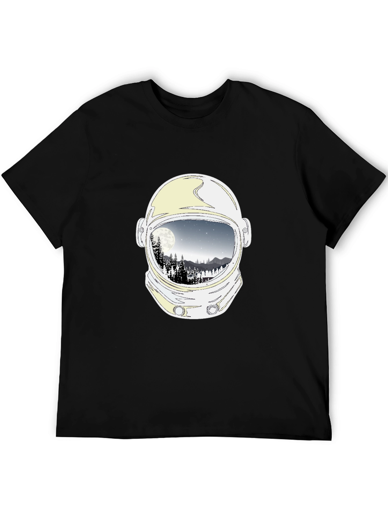 Astronaut Helmet Moon Scene Graphic Tee - Black