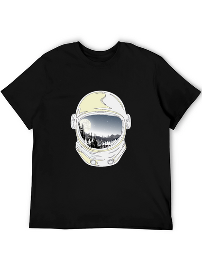 Astronaut Helmet Moon Scene Graphic Tee - Black