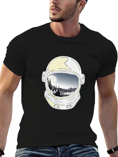 Astronaut Helmet Moon Scene Graphic Tee - Black