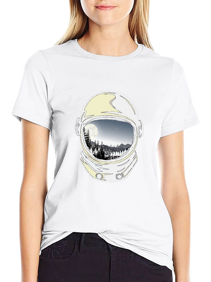 Astronaut Helmet Moon Scene Graphic Tee - Black