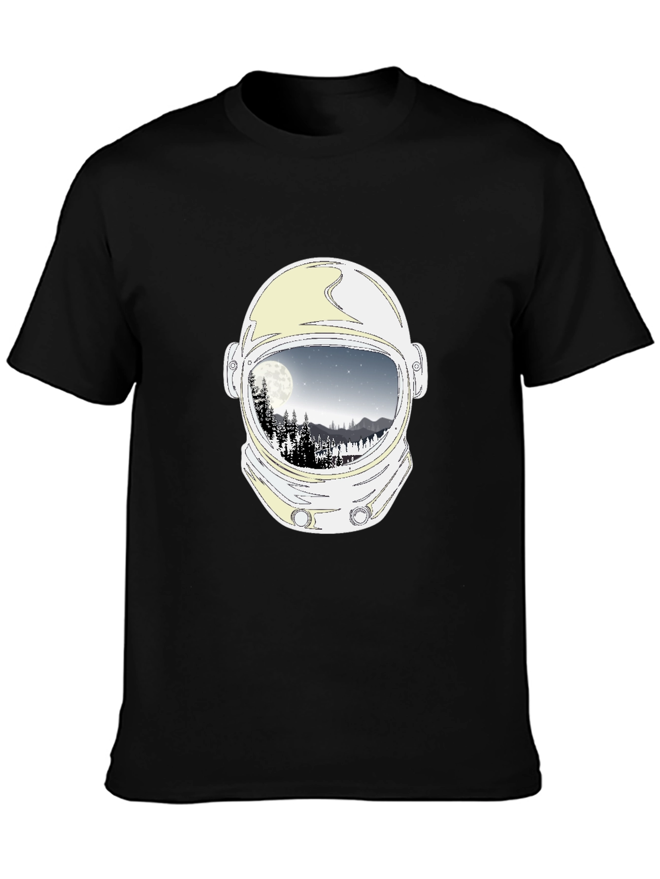 Astronaut Helmet Moon Scene Graphic Tee - Black
