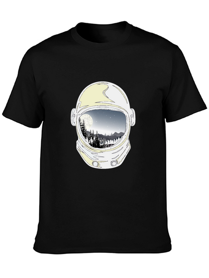 Astronaut Helmet Moon Scene Graphic Tee - Black