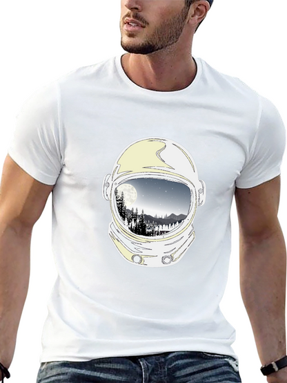 Astronaut Helmet Moon Scene Graphic Tee - Black