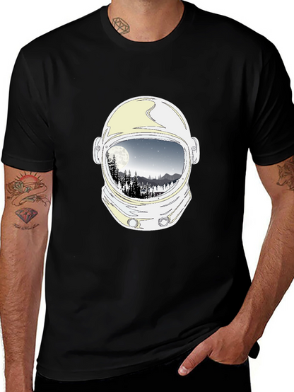 Astronaut Helmet Moon Scene Graphic Tee - Black