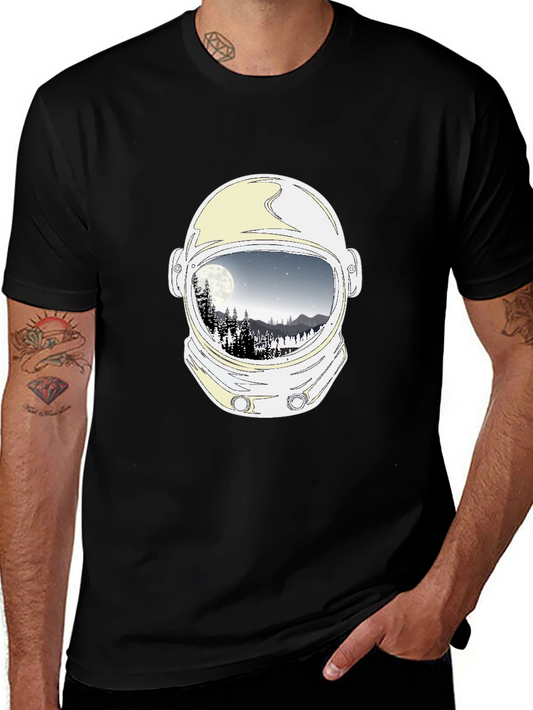 Astronaut Helmet Moon Scene Graphic Tee - Black