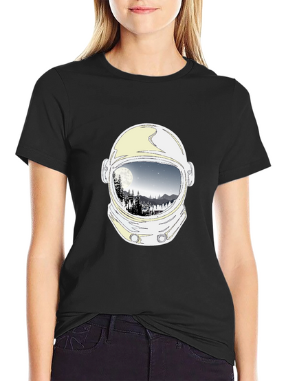 Astronaut Helmet Moon Scene Graphic Tee - Black