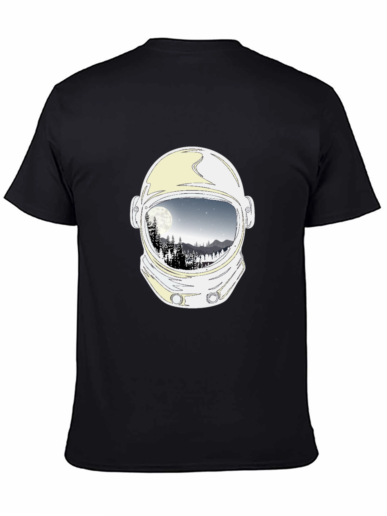 Astronaut Helmet Moon Scene Graphic Tee - Black