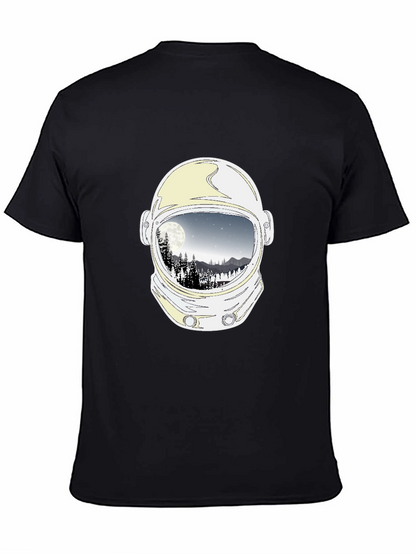 Astronaut Helmet Moon Scene Graphic Tee - Black