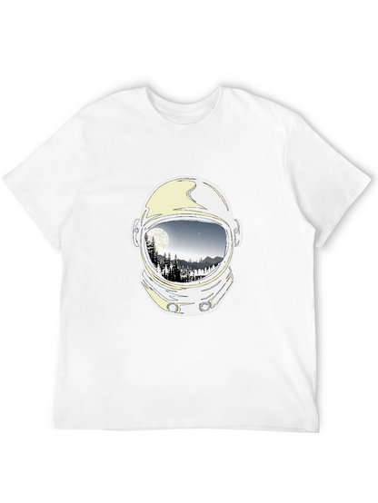 Astronaut Helmet Moon Scene Graphic Tee - Black