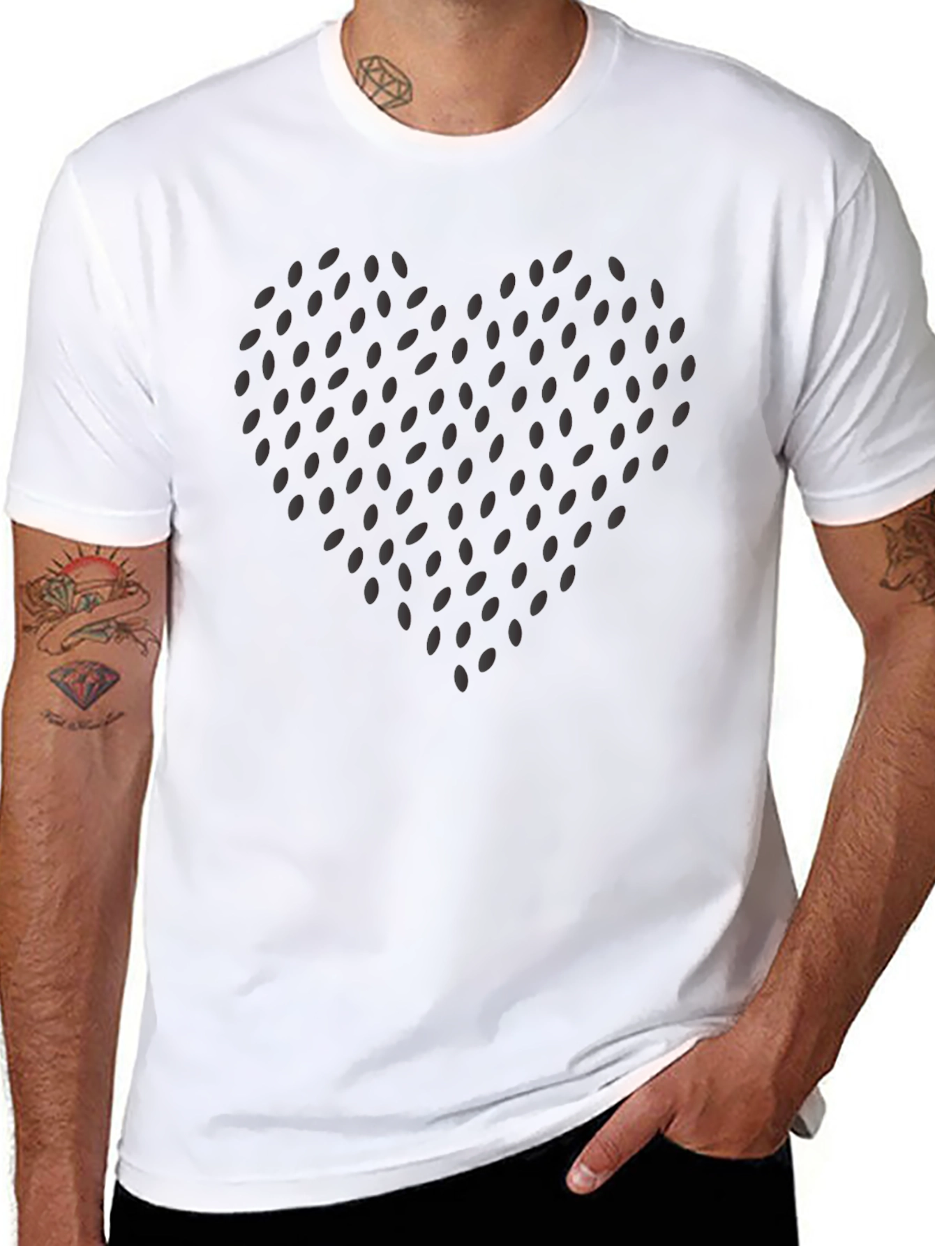 Heart Seed Pattern Black T-Shirt